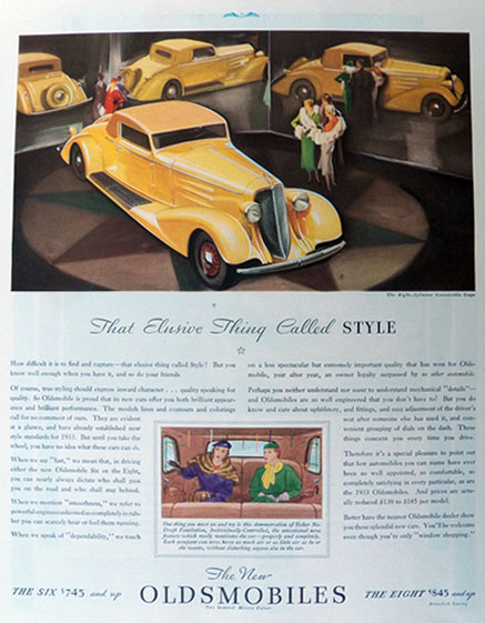 1933 Oldsmobile Convertible Coupe Ad ~ Elusive Things