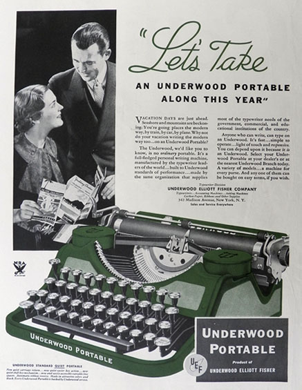 1934 Underwood Portable Typewriter Ad ~ Take One Along
