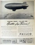 1944 Philco Military Radio Ad ~ Navy Airship Blimp