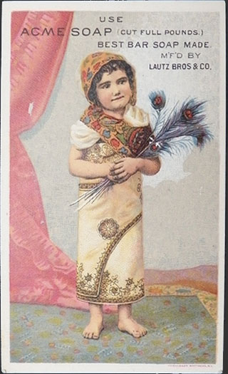 Acme Soap Victorian Trade Card ~ Hindu Girl, Peacock Feathers