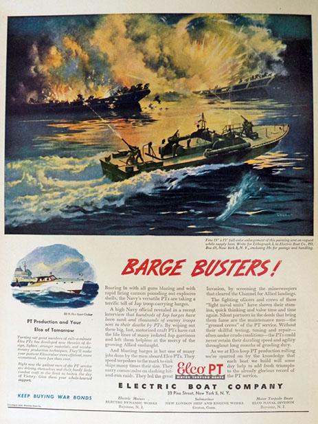 1944 Elco PT Boat Ad ~ Barge Busters