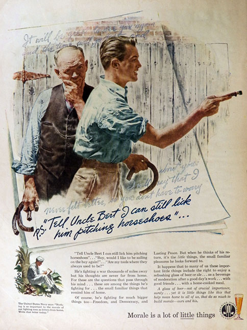 1942 Brewing Industry Beer Ad ~ Pitching Horseshoes