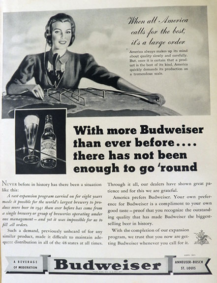 1941 Budweiser Beer Ad ~ Beer Shortage