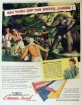 1944 Cannon Towels Ad ~ Sailors Shower With Elephant