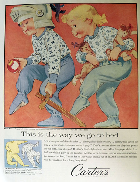 1956 Carter's Kid's Pajamas Ad ~ Pullover Sleepers