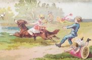 J&P Coats Spool Cotton ~ Victorian Trade Card ~ Child Rides Big Dog