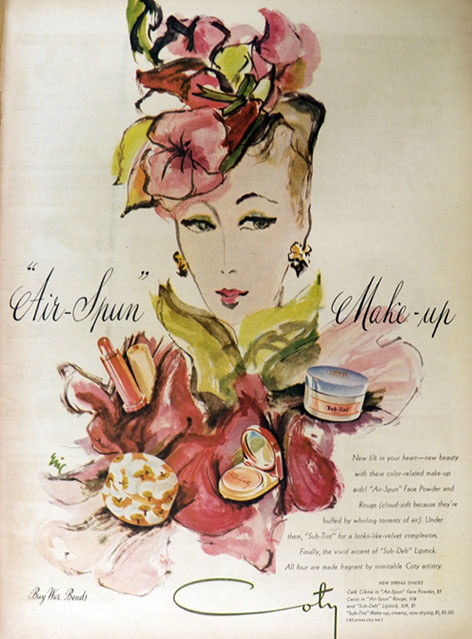 1944 Coty Air-Spun Make-Up Ad ~ Carl Erickson Art