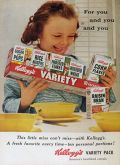 1955 Vintage Kellogg's Variety Pack Cereal Ad