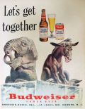1952 Budweiser Beer Ad ~ Political Elephant & Donkey