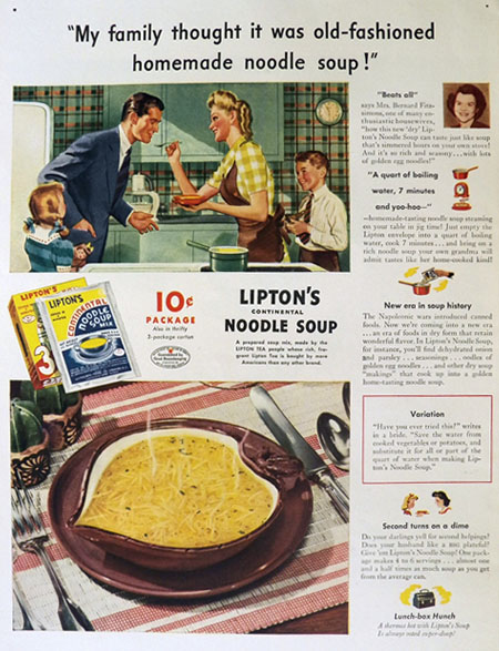 1943 Lipton's Continental Noodle Soup Ad ~ New Era in Soup History