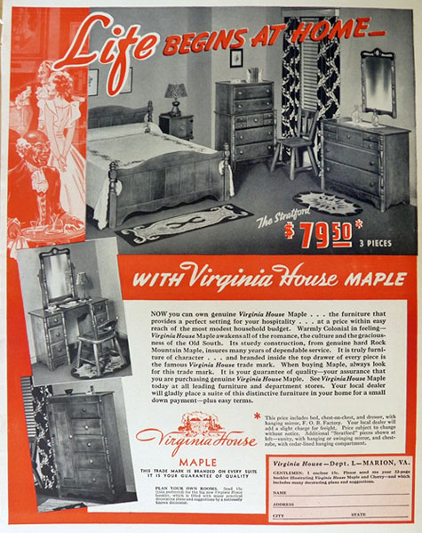 1940 Virginia House Maple Furniture Ad ~ The Stratford