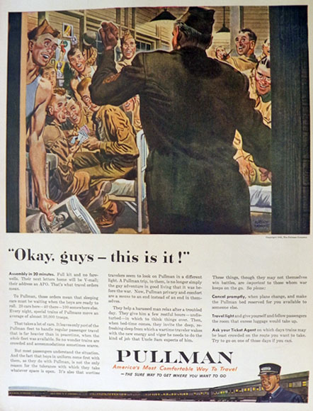 1943 WWII Pullman Train Ad ~ Albert Dorne