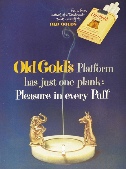 1948 Old Gold Cigarettes Ad ~ Vintage Marble Donkey Elephant Ashtray