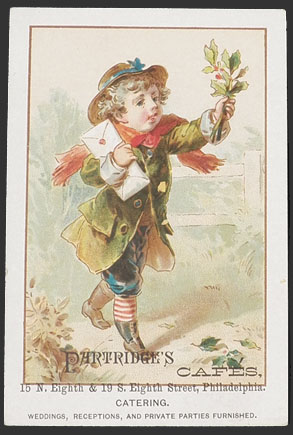 Partridge's Cafe, Phila ~ Victorian Trade Card Set - Children w/Holly