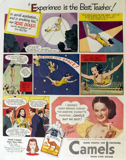 1947 Camel CIgarettes Ad ~ Circus Acrobat Rose Gould