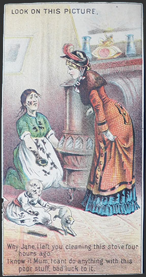 Rising Sun Stove Polish ~ Set of 2 Victorian Trade Cards