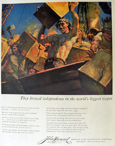 1947 John Hancock Insurance Ad ~ Boston Tea Party