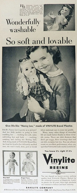 1952 Vinylite Resin Ad ~ R&B Nancy Lee Doll
