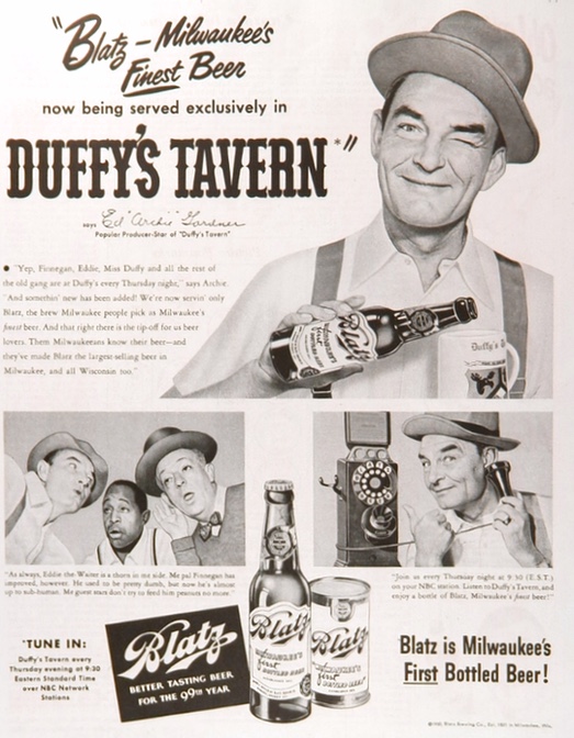 1950 Blatz Beer Ad ~ Duffy's Tavern, Ed "Archie" Gardner