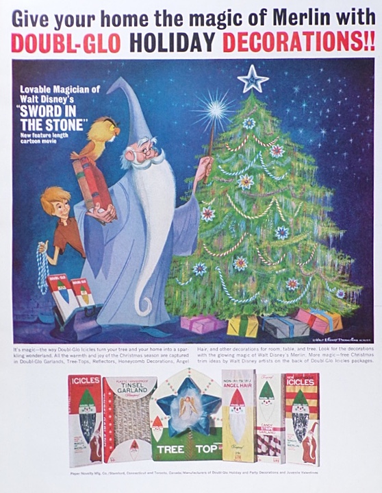 1963 Vintage Doubl-Glo Christmas Decorations Ad ~ Sword in the Stone