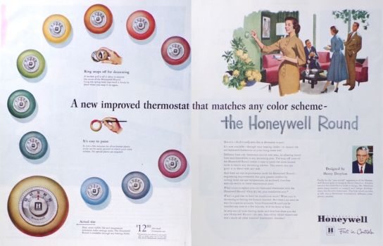 1953 Retro Honeywell Thermostat Ad ~ Matches Any Color Scheme