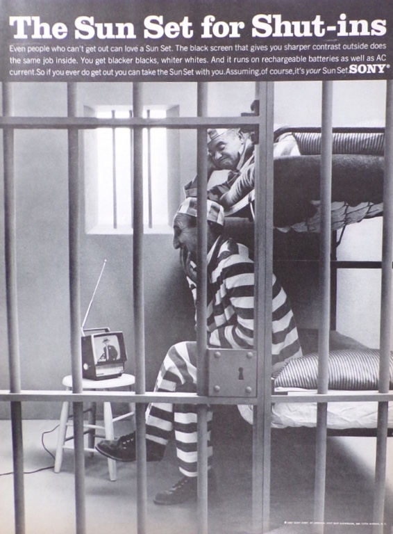 1967 Sony Sun Set TV Ad ~ Prisoners Watch TV