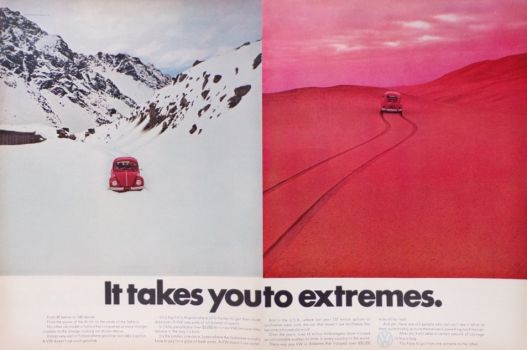 1969 VW Volkswagen Beetle Ad ~ It Takes You to Extremes