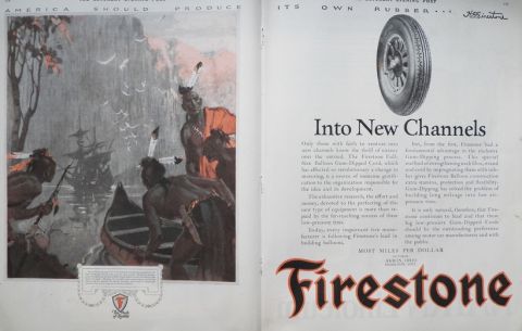 1924 Firestone Tires Ad ~ Henry Hudson Sails Into NY Bay