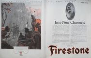 1924 Firestone Tires Ad ~ Henry Hudson Sails Into NY Bay