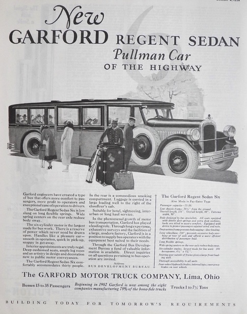 1924 Garford Regent Sedan Bus Truck Ad ~ Pullman of the Highway