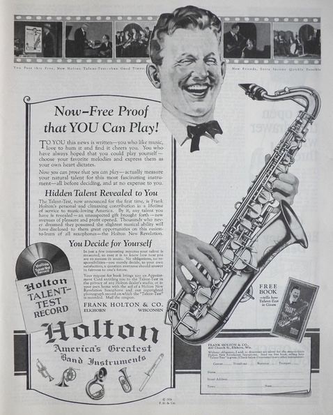 1924 Holton Saxophone Ad ~ Talent Test