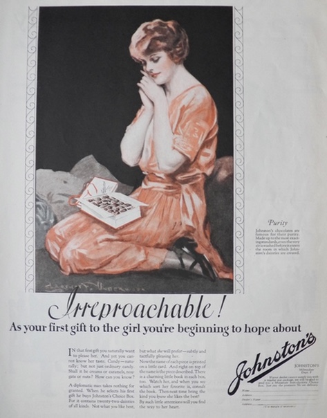 1923 Johnston's Candy Ad ~ Irreproachable!