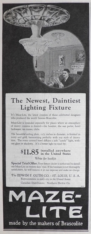 1924 Maze-Lite Lighting Fixture Ad ~ Dainty