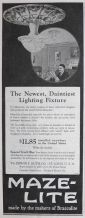 1924 Maze-Lite Lighting Fixture Ad ~ Dainty