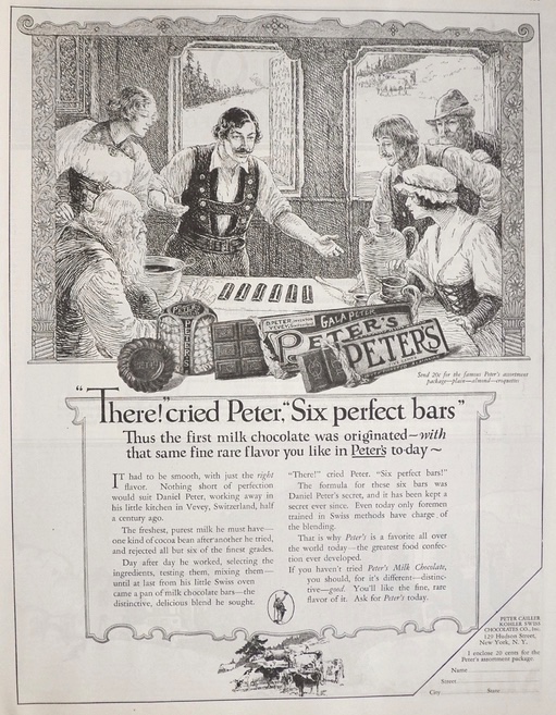 1924 Peter's Chocolate Bars Ad ~ Six Perfect Bars