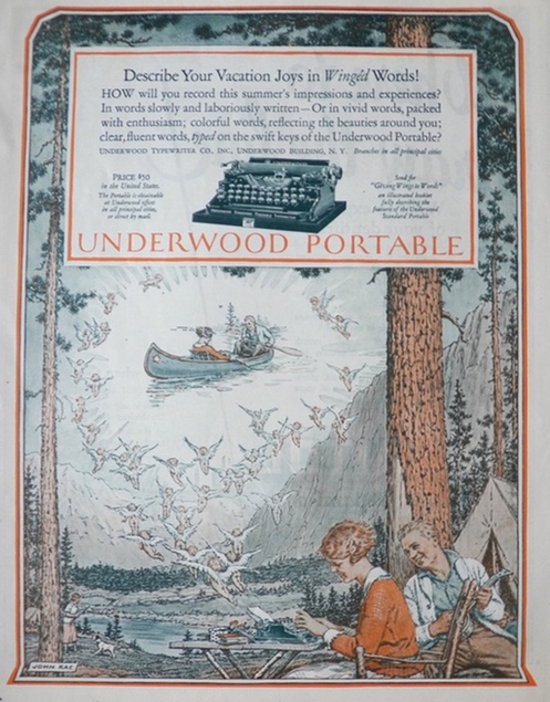 1923 Underwood Typewriter Ad ~ Winged Cherubs