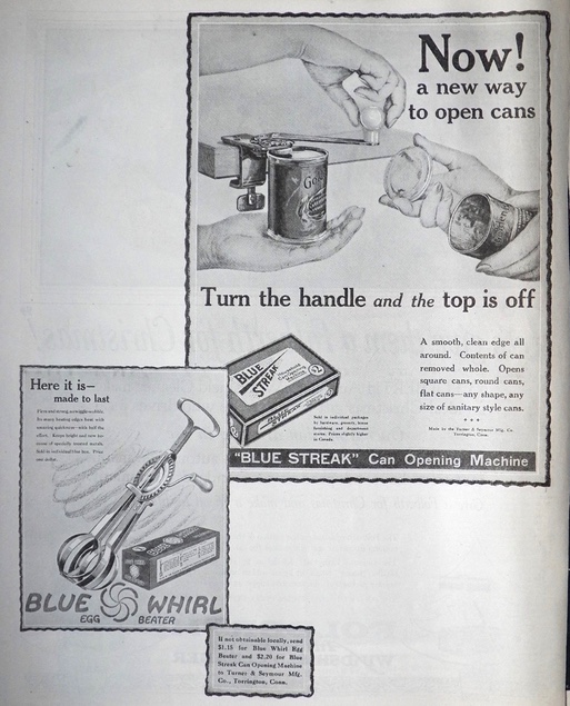 1924 Blue Streak Can Opener & Blue Whirl Egg Beater Ad