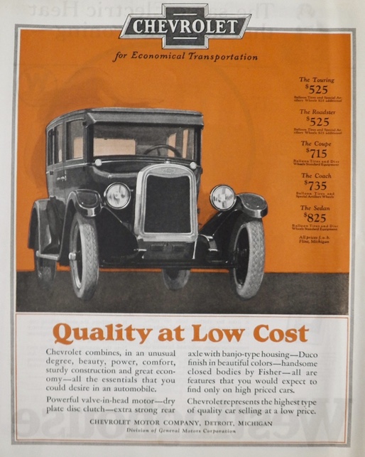 1925 Chevy Ad ~ Quality at Low Cost