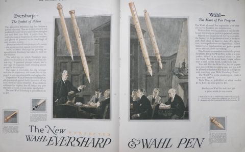 1924 Eversharp & Wahl Pen Ad ~ Men in Boardroom