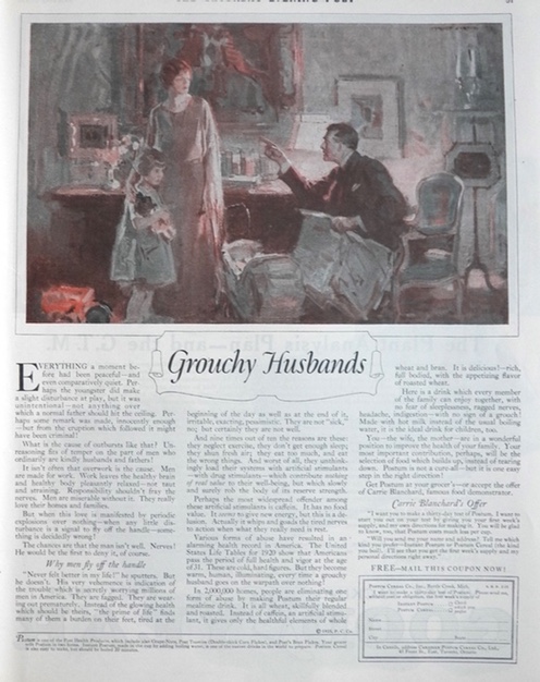1925 Postum Beverage Ad ~ Grouchy Husbands