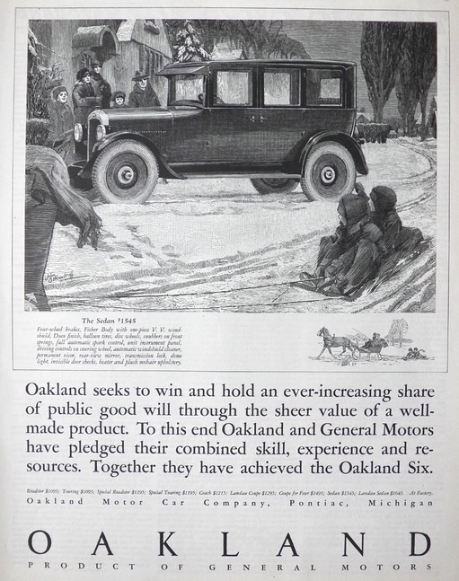 1925 Oakland Sedan Ad ~ Kids on Sled