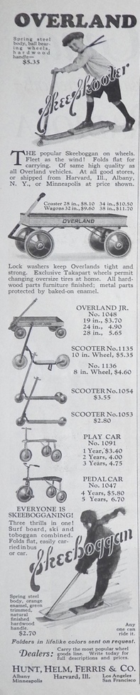 1924 Overland Child's Scooter, Wagon, Skeeboggan Ad