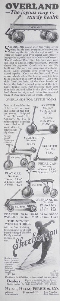 1924 Overland Child's Wagon, Scooter, Skeeboggan Ad