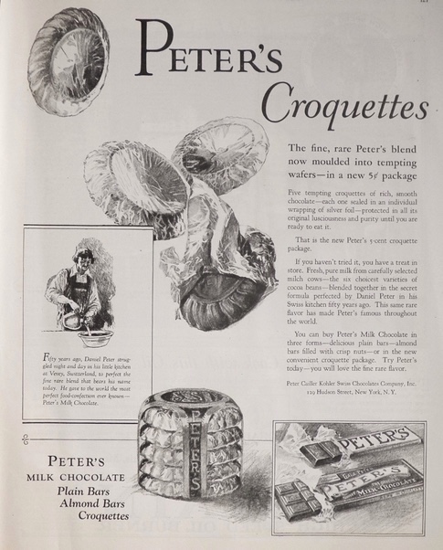 1925 Peter's Chocolate Croquettes Ad