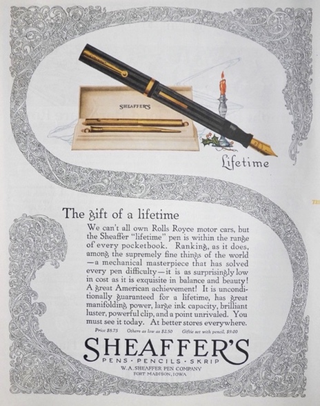1924 Sheaffer's Fountain Pen Ad ~ Lifetime