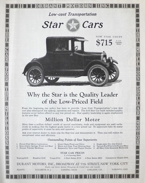 1925 Durant Motors Star Car Ad ~ Coupe