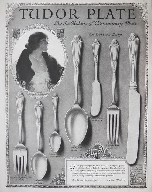 1924 Tudor Plate Silverplate Ad ~ Duchess Design
