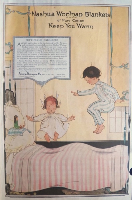 1919 Nashua Woolnap Blankets Ad ~ M.C. Woodbury