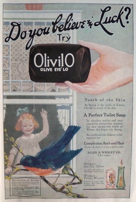 1919 Wrisley's Olivilo Soap Ad ~ Bluebird