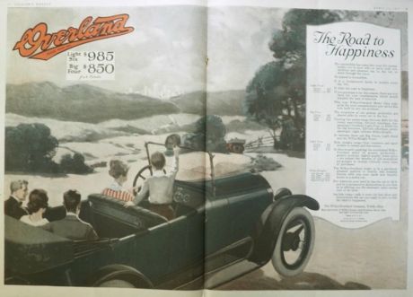 1917 Willys Overland Ad ~ The Road to Happiness
